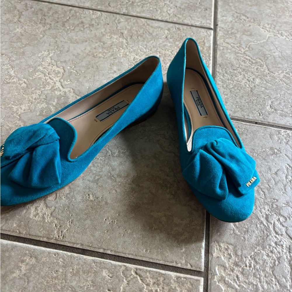 Prada Women's Teal Suede Loafers - Picture 4 of 6